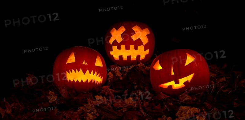 Glowing pumpkins at night