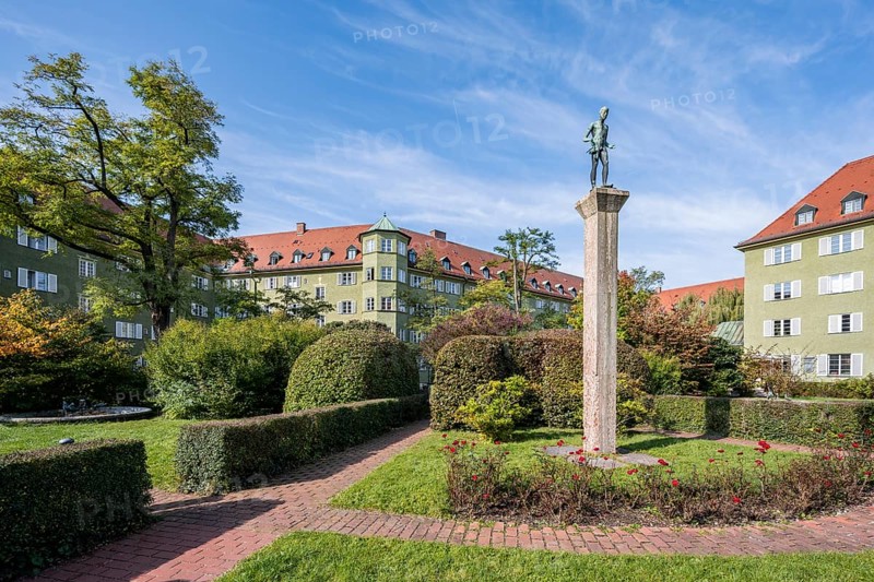 Inner courtyard with park and green residential buildings