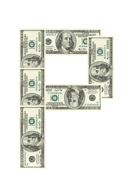 Letter P made of dollars isolated on white background