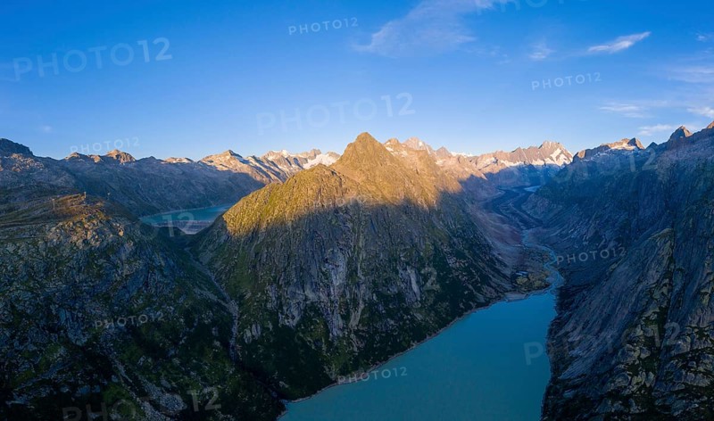 Aerial view over Lake Grimsel and the Bernese Alps in the Canton of Bern
