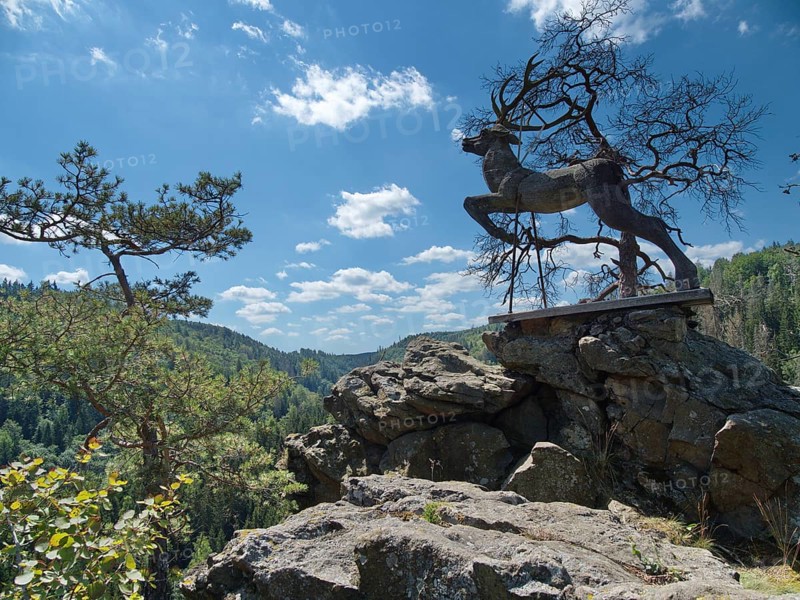Hirschsprung viewing platform on the Eichenstein hiking trail along the Hoellental valley near Lichtenberg in Oberranken