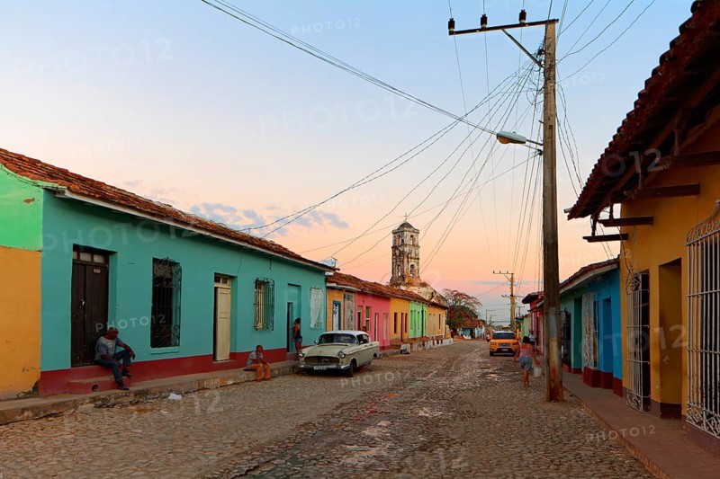 Picturesque street scene after sunset