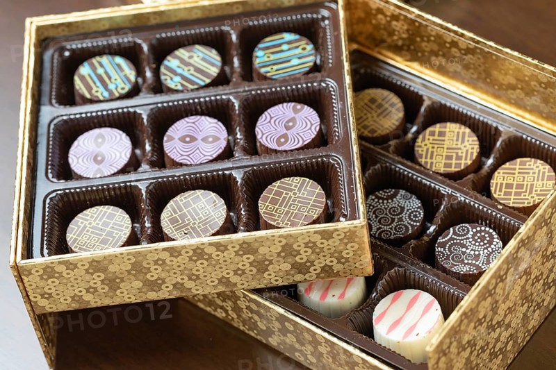 Decorative box of artisan fine chocolate candy