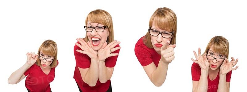 Set of female caucasian with goofy expressions isolated on a white background