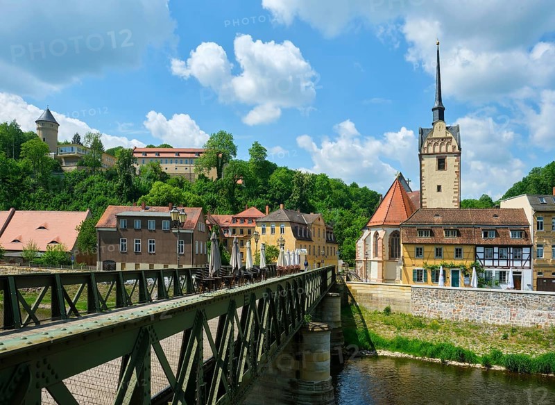 View of St. Mary's Church and Osterstein Castle on the river Weisse Elster