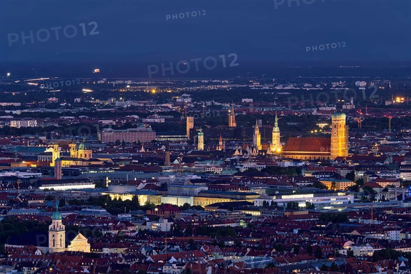 Night aerial view of Munich from Olympiaturm