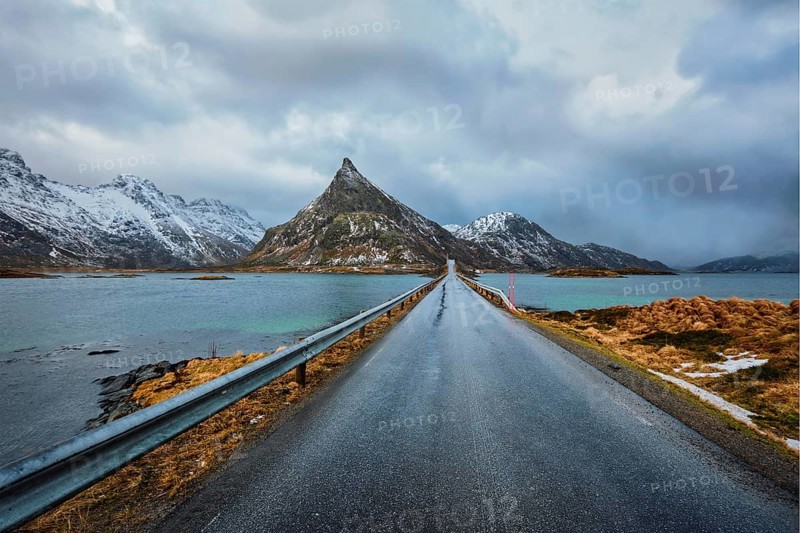 Road in Norwegian fjord. Lofoten islands