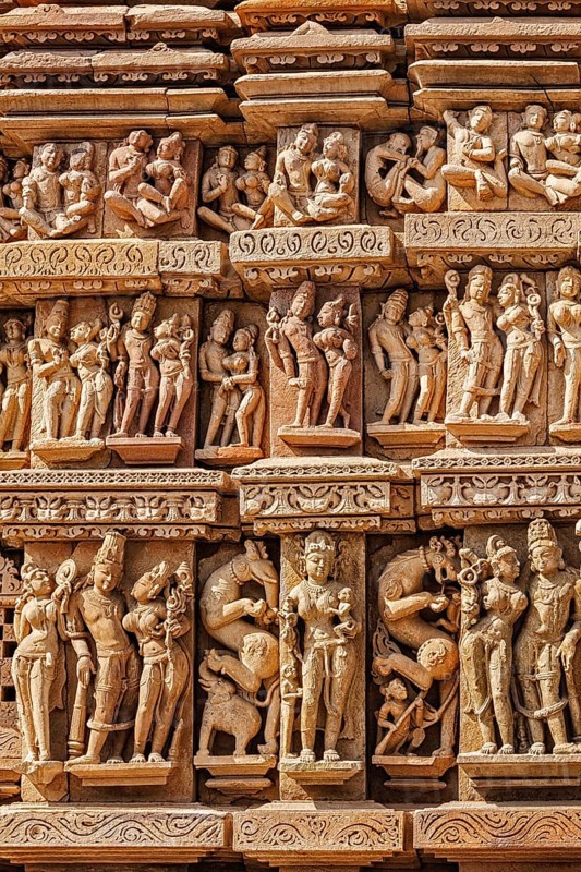 Stone carving bas relief sculptures on Vaman Temple