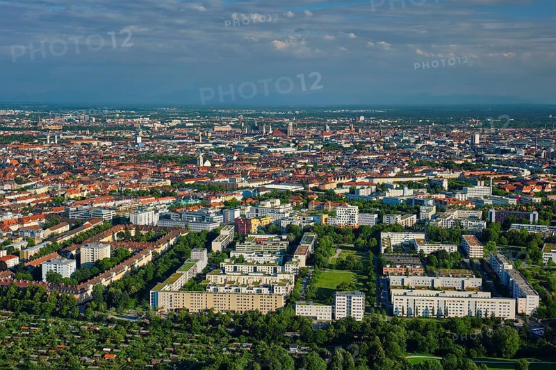 Aerial view of Munich center from Olympiaturm