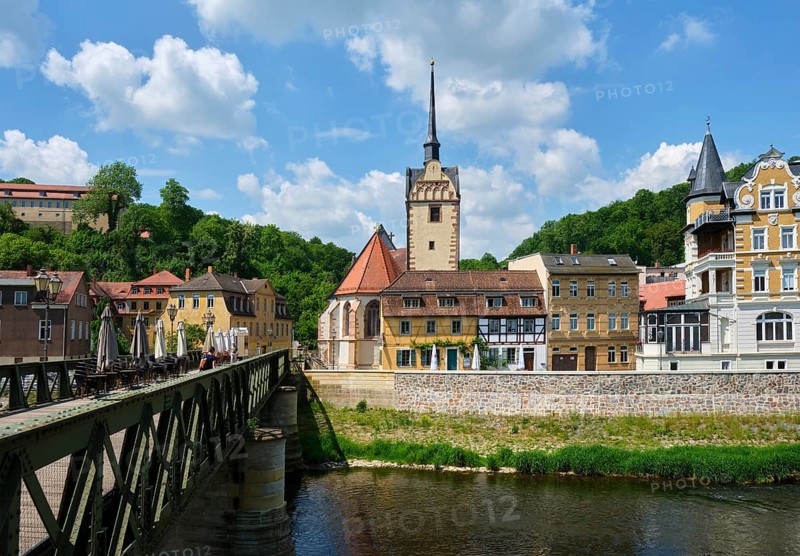 View of the church of St. Mary on the river Weisse Elster