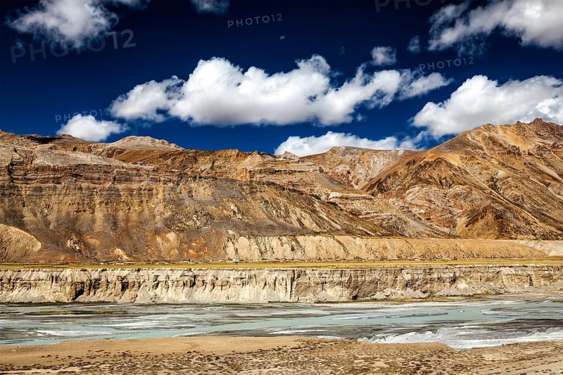 Himalayan landscape in Himalayas along Manali-Leh road. Himachal Pradesh