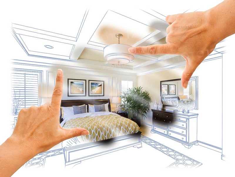 Beautiful hands framing custom bedroom drawing photograph combination