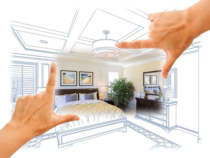 Beautiful hands framing custom bedroom drawing photograph combination