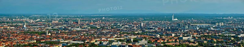 Aerial panorama of Munich center from Olympiaturm