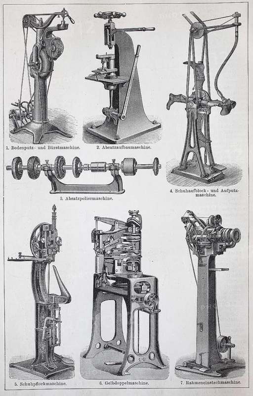 Various machines for the production of shoes