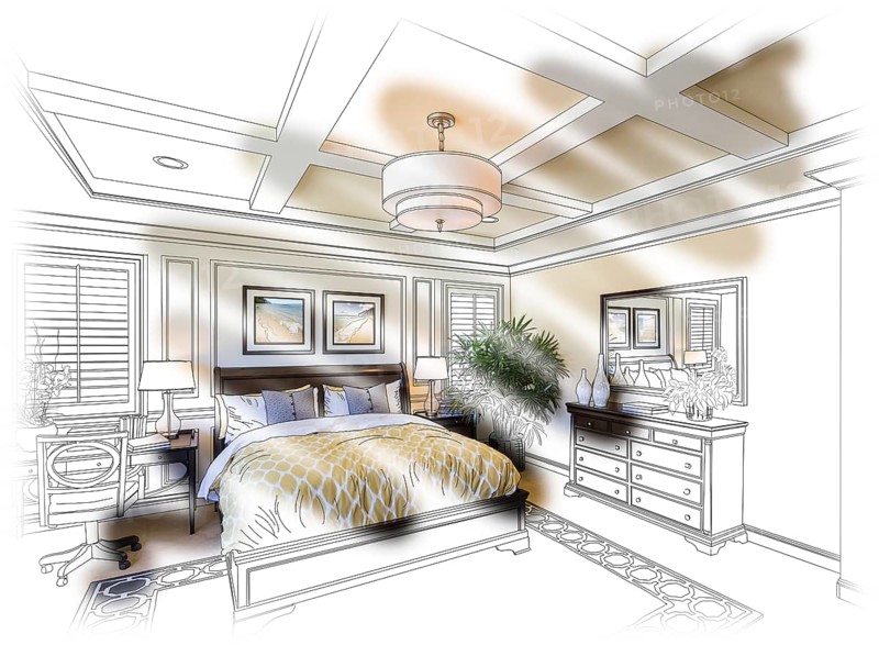 Beautiful custom bedroom design drawing and photo combination