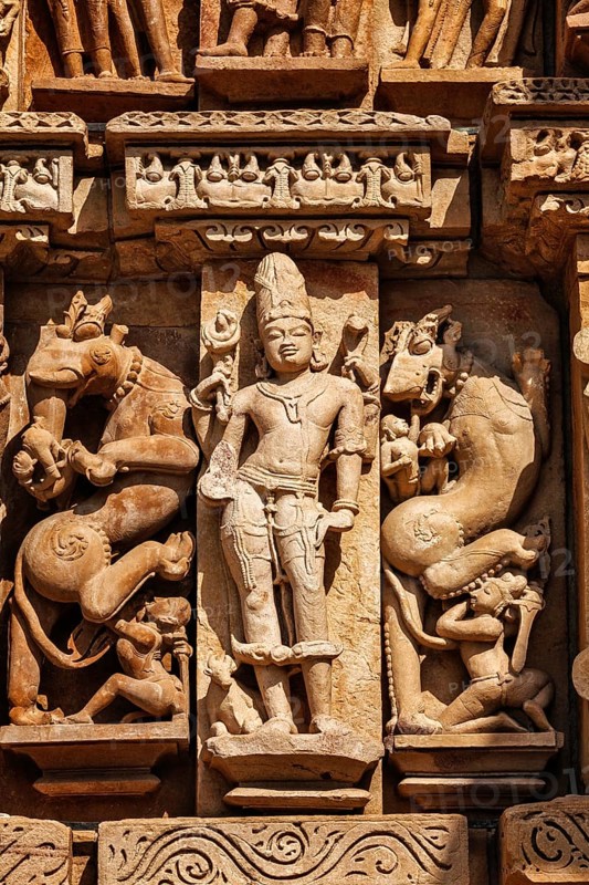 Stone carving bas relief sculptures on Vaman Temple