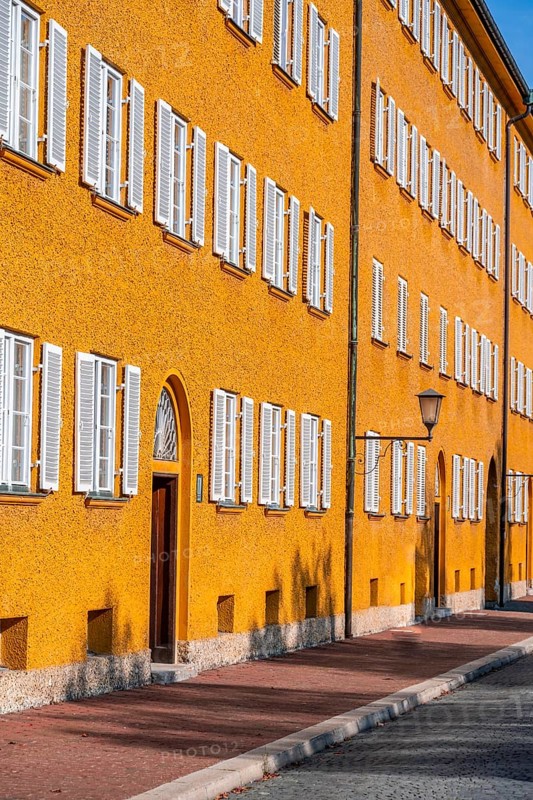 Inner courtyard with yellow apartment buildings