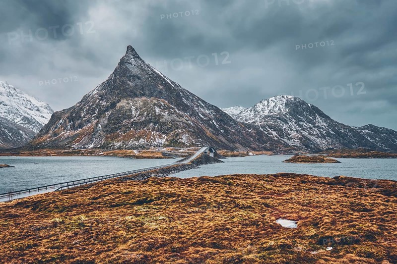 Fredvang Bridges in winter. Lofoten islands