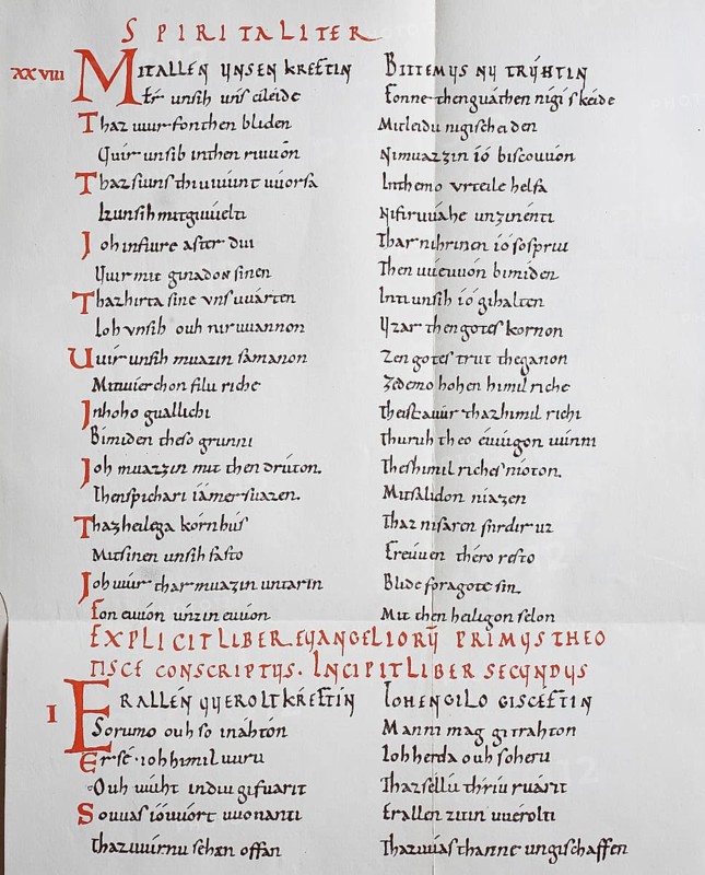 Leaf from the parchment manuscript of Otfried's Gospel Harmony