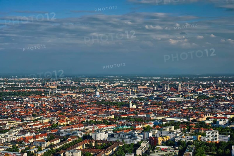 Aerial view of Munich center from Olympiaturm