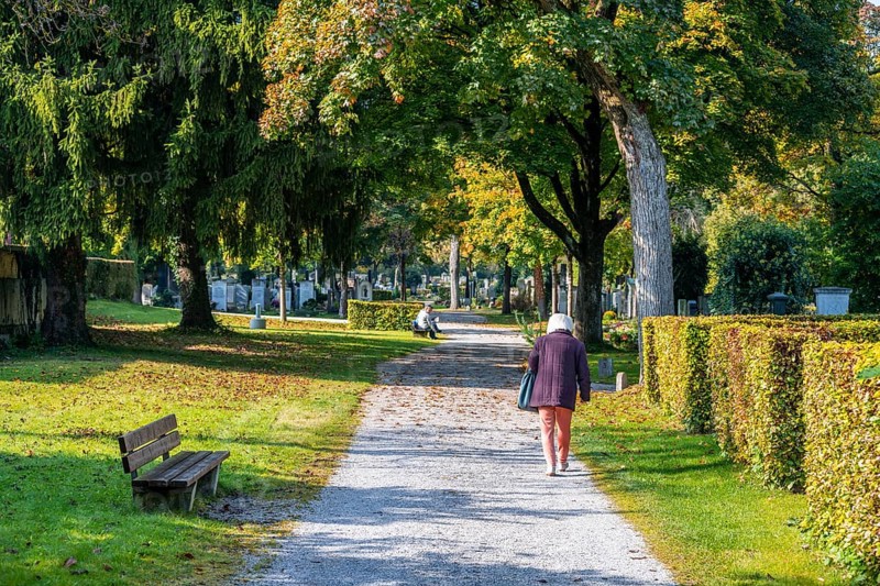 Old woman walking in the park