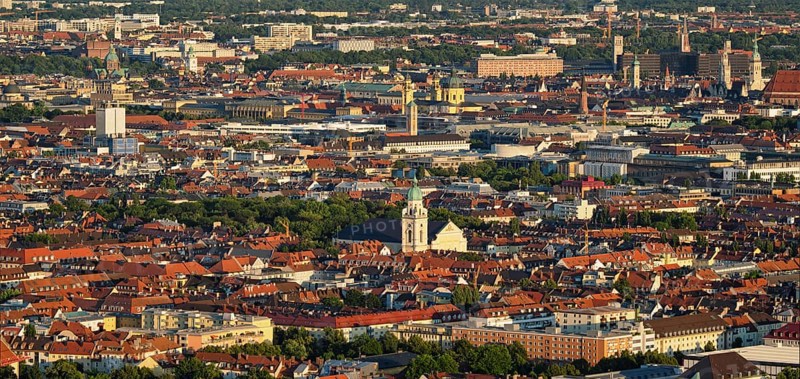 Aerial panorama of Munich center from Olympiaturm
