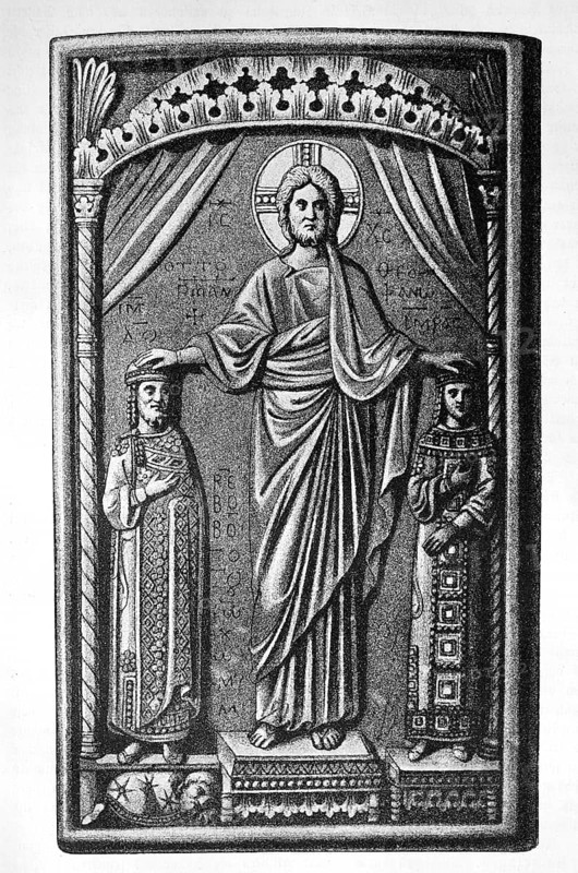 Otto II and his wife Theophano being blessed by Christ
