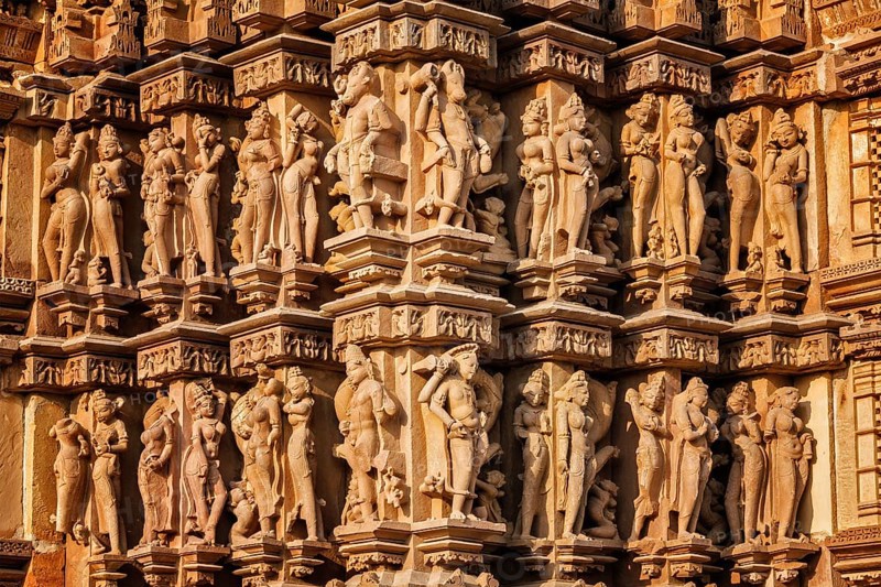 Stone carving bas relief sculptures on Vaman Temple