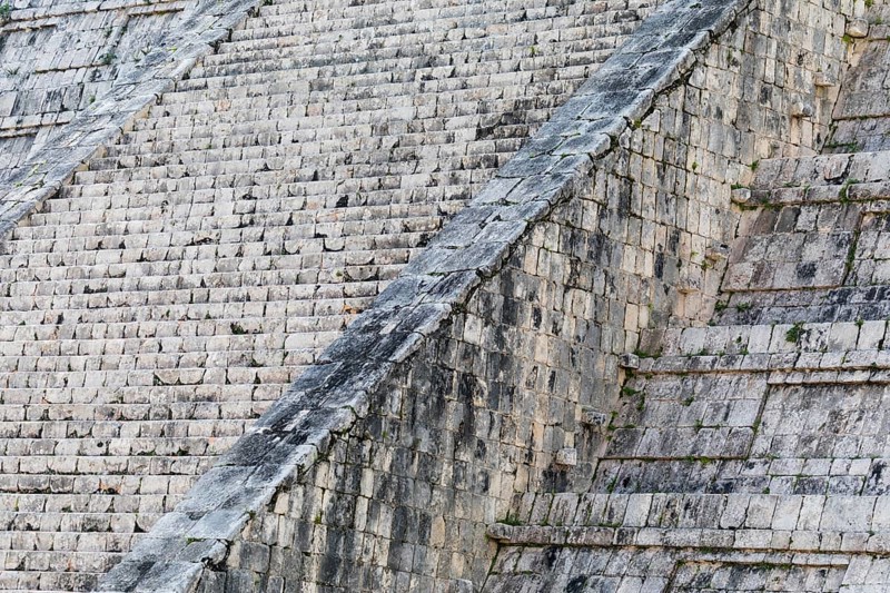 Abstract of the steps of the mayan el castillo pyramid at the archaeological site in chichen itza