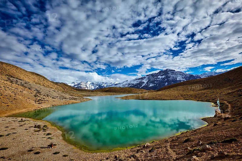Dhankar mountain lake in Himalayas. Dhankar
