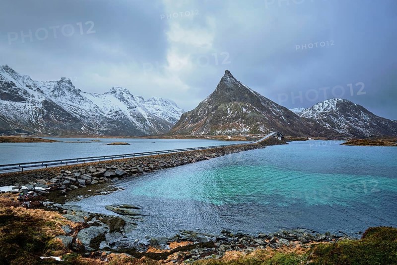 Fredvang Bridges in winter. Lofoten islands