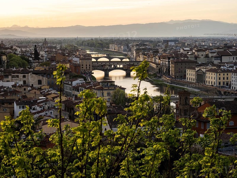View of Florence in front of sunset from Piazzale Michelangelo