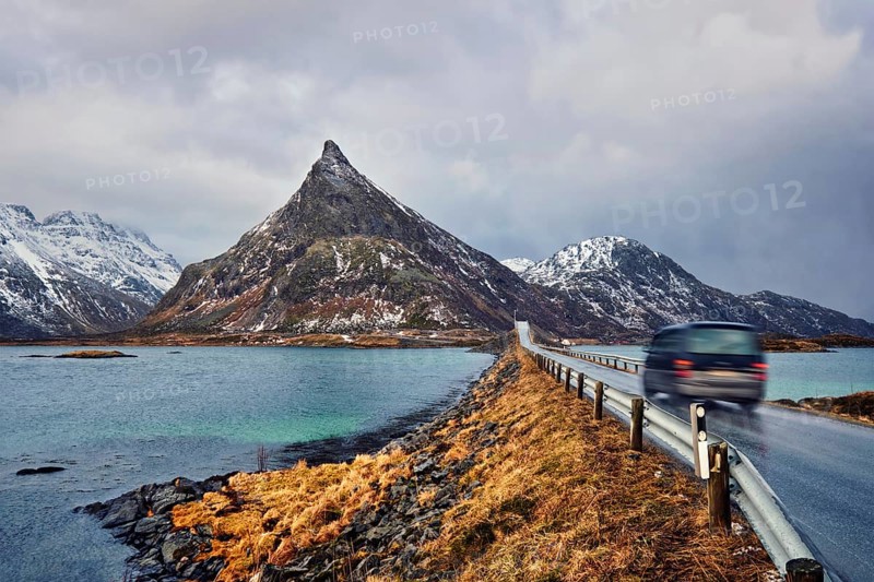 Road in Norwegian fjord. Lofoten islands
