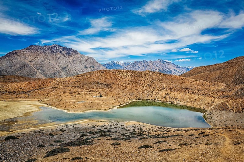 Dhankar mountain lake in Himalayas. Dhankar