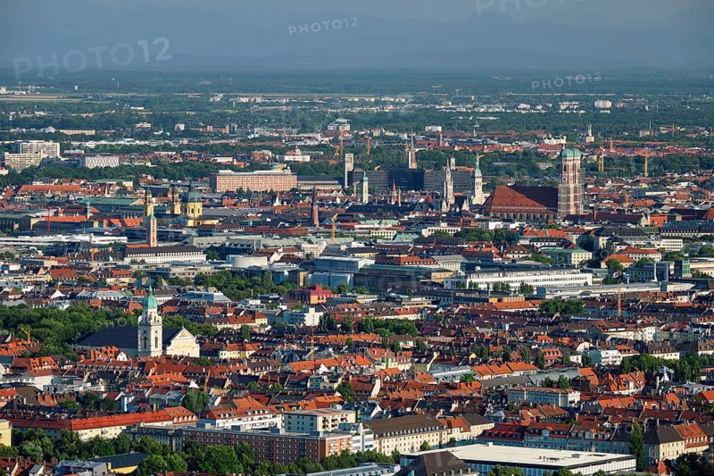 Aerial view of Munich center from Olympiaturm