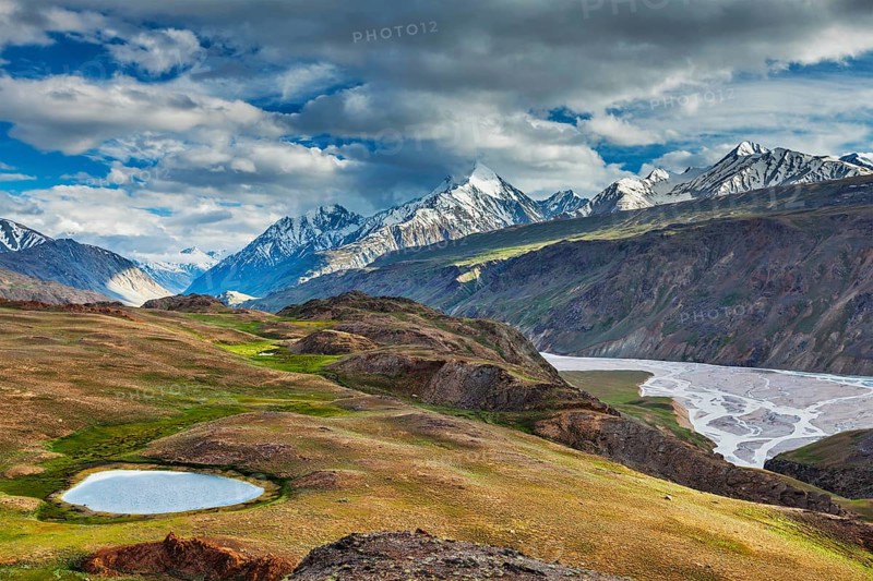 Himalayan landscape near Chandra Tal lake. Spiti Valley