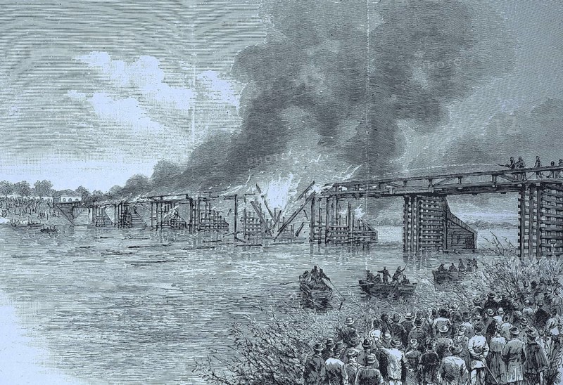 Das Feuer der grossen Oderbruecke in Glogau