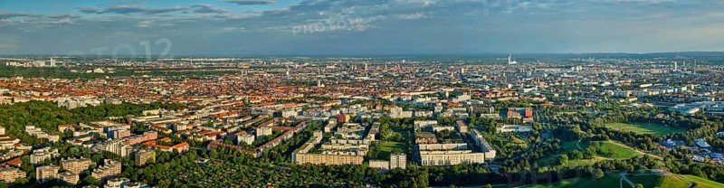 Aerial panorama of Munich center from Olympiaturm