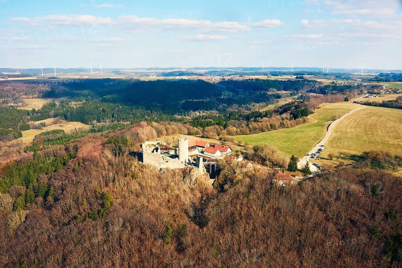 View from the sky onto Castle Wolfstein near Neumarkt