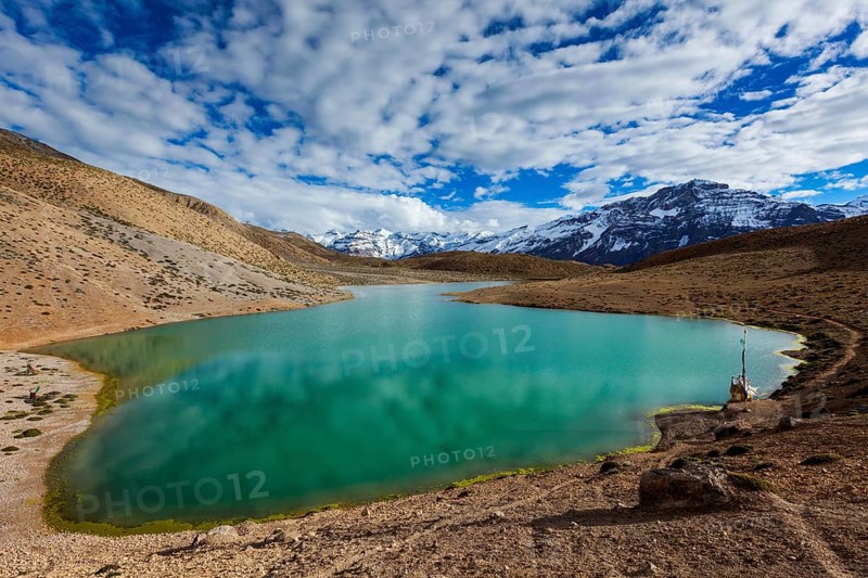 Dhankar mountain lake in Himalayas. Dhankar