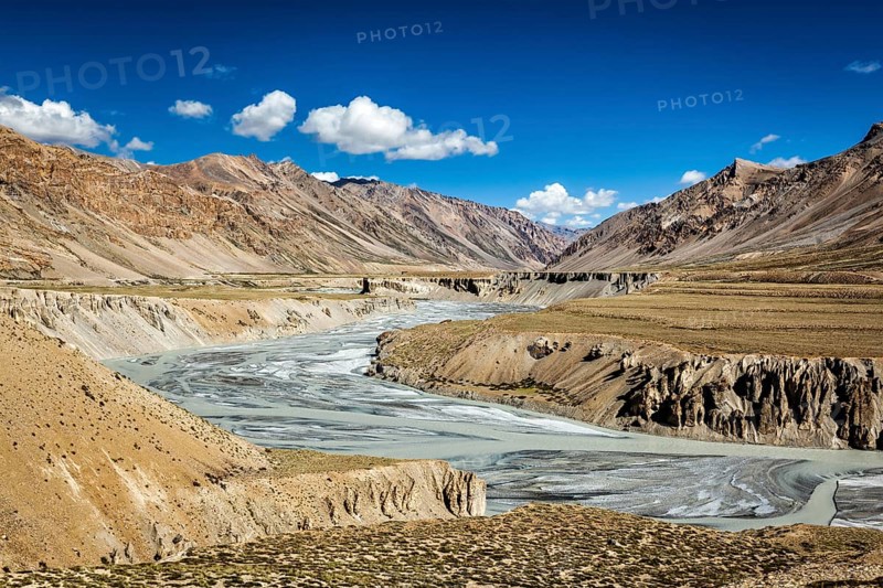 Himalayan landscape in Himalayas along Manali-Leh highway. Himachal Pradesh