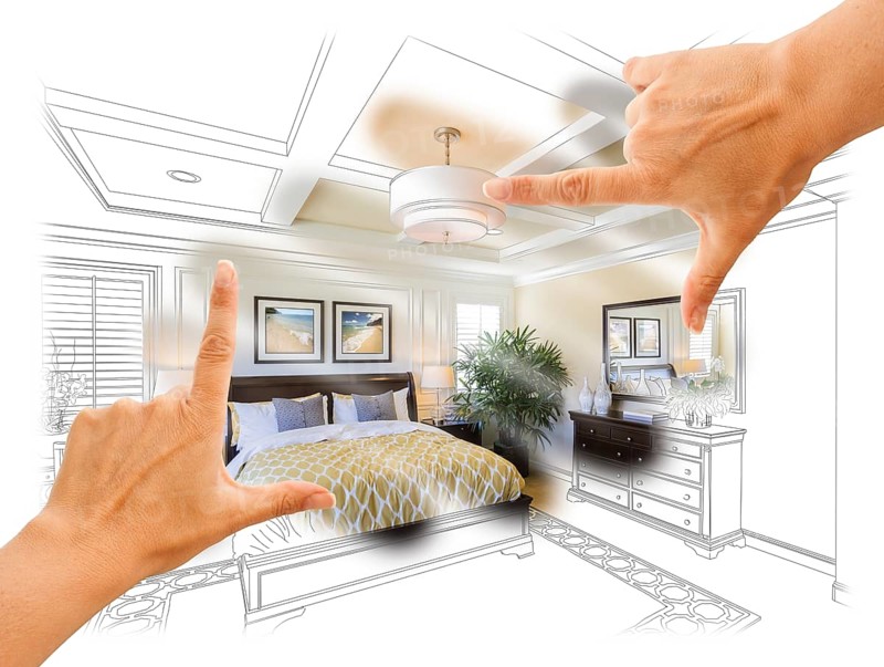 Beautiful hands framing custom bedroom drawing photograph combination