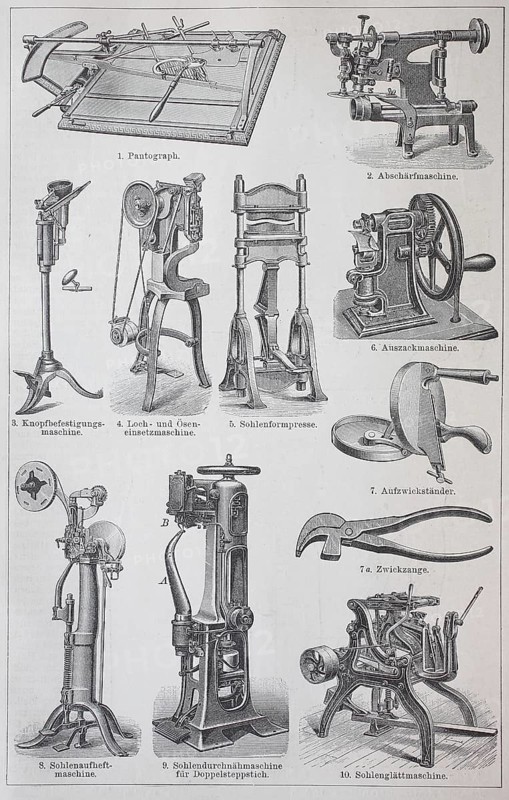 Various machines for the production of shoes