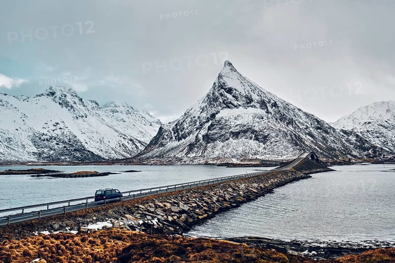Fredvang Bridges in winter. Lofoten islands