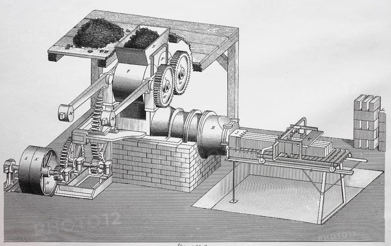 A steam-powered machine for the production of bricks