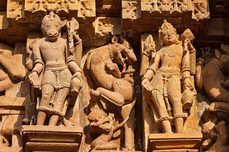 Stone carving bas relief sculptures on Vaman Temple