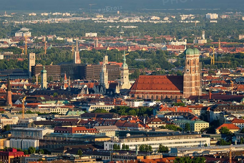 Aerial view of Munich center from Olympiaturm