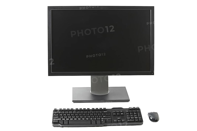 Computer workstation monitor keyboard mouse isolated on white background