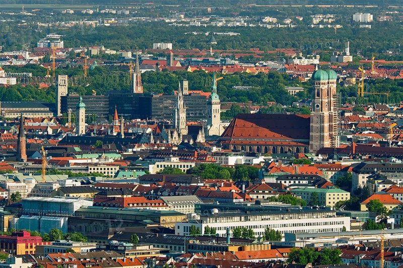 Aerial view of Munich center from Olympiaturm